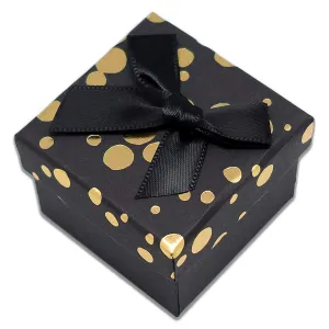 1 3/4" x 1 3/4" Black and Gold Polka Dot Cardboard Ribbon Bow Jewelry Box