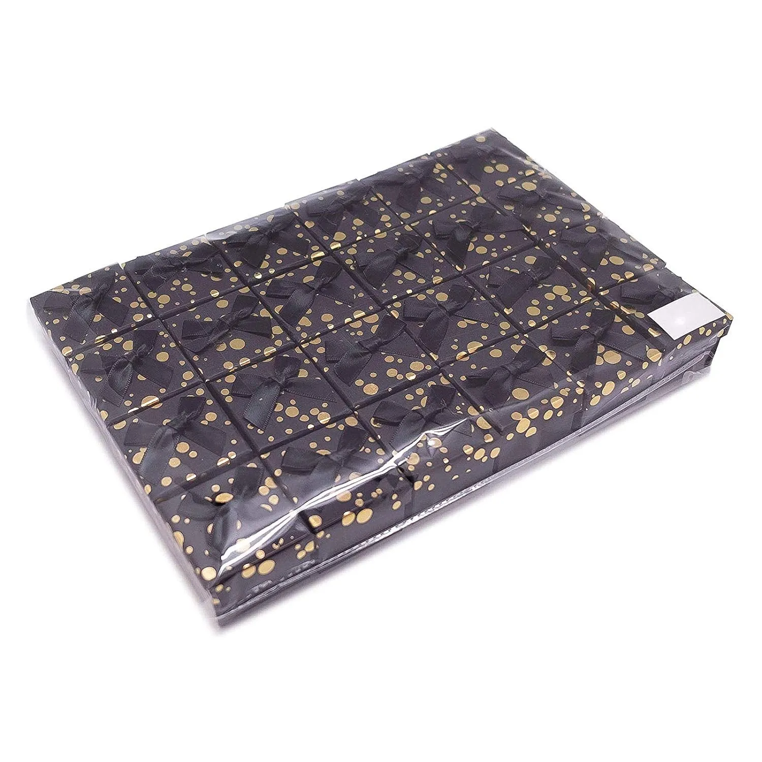 1 3/4" x 1 3/4" Black and Gold Polka Dot Cardboard Ribbon Bow Jewelry Box