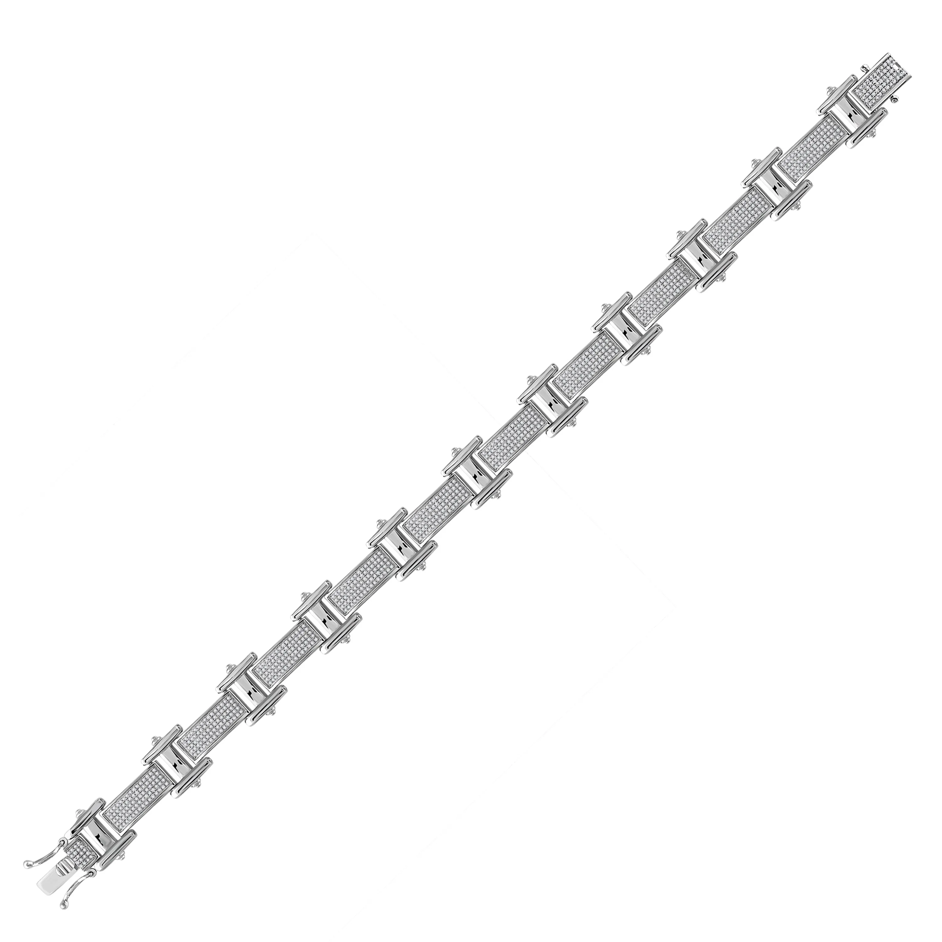 10kt White Gold Men's Round Diamond Link Bracelet - Captivating Brilliance