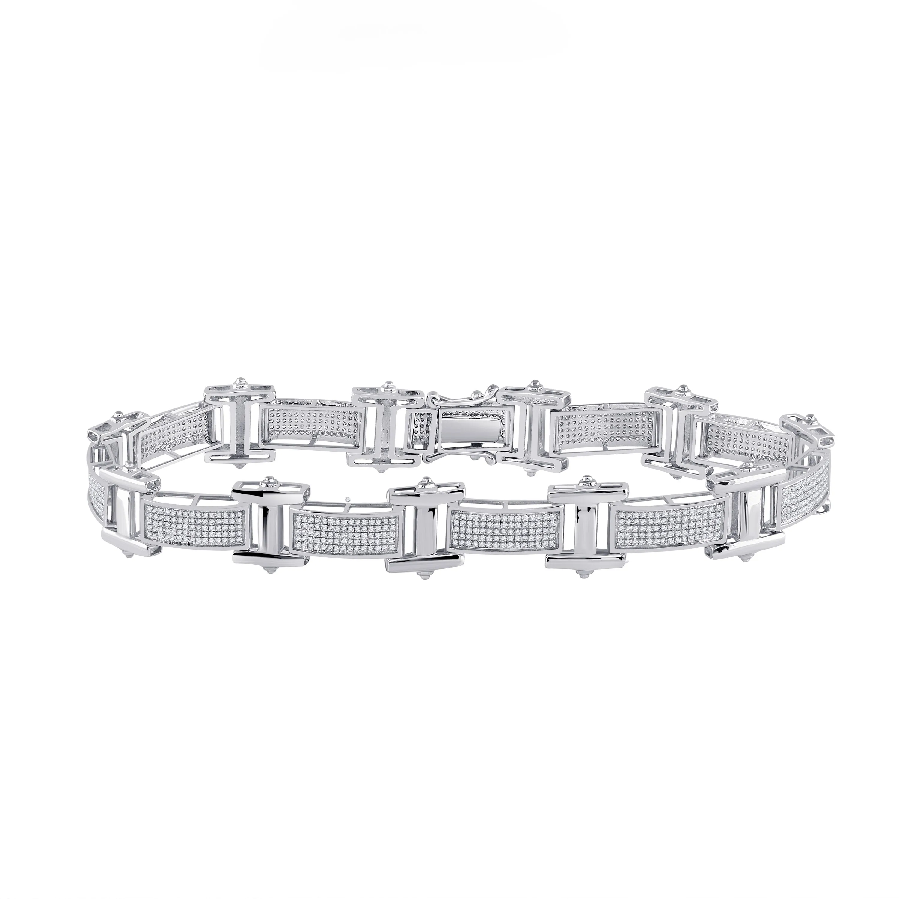 10kt White Gold Men's Round Diamond Link Bracelet - Captivating Brilliance
