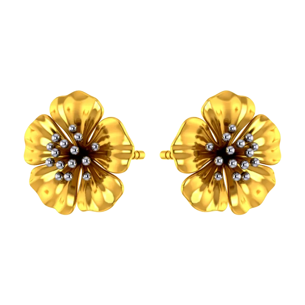 14k Beautiful Floral Studs With Gold Petals