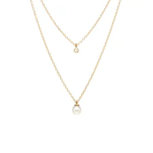 14k Diamond Bezel & Dangling Pearl Layered Necklace