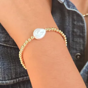 14k Gold-Filled Bracelet with Pearl Stretch to Fit