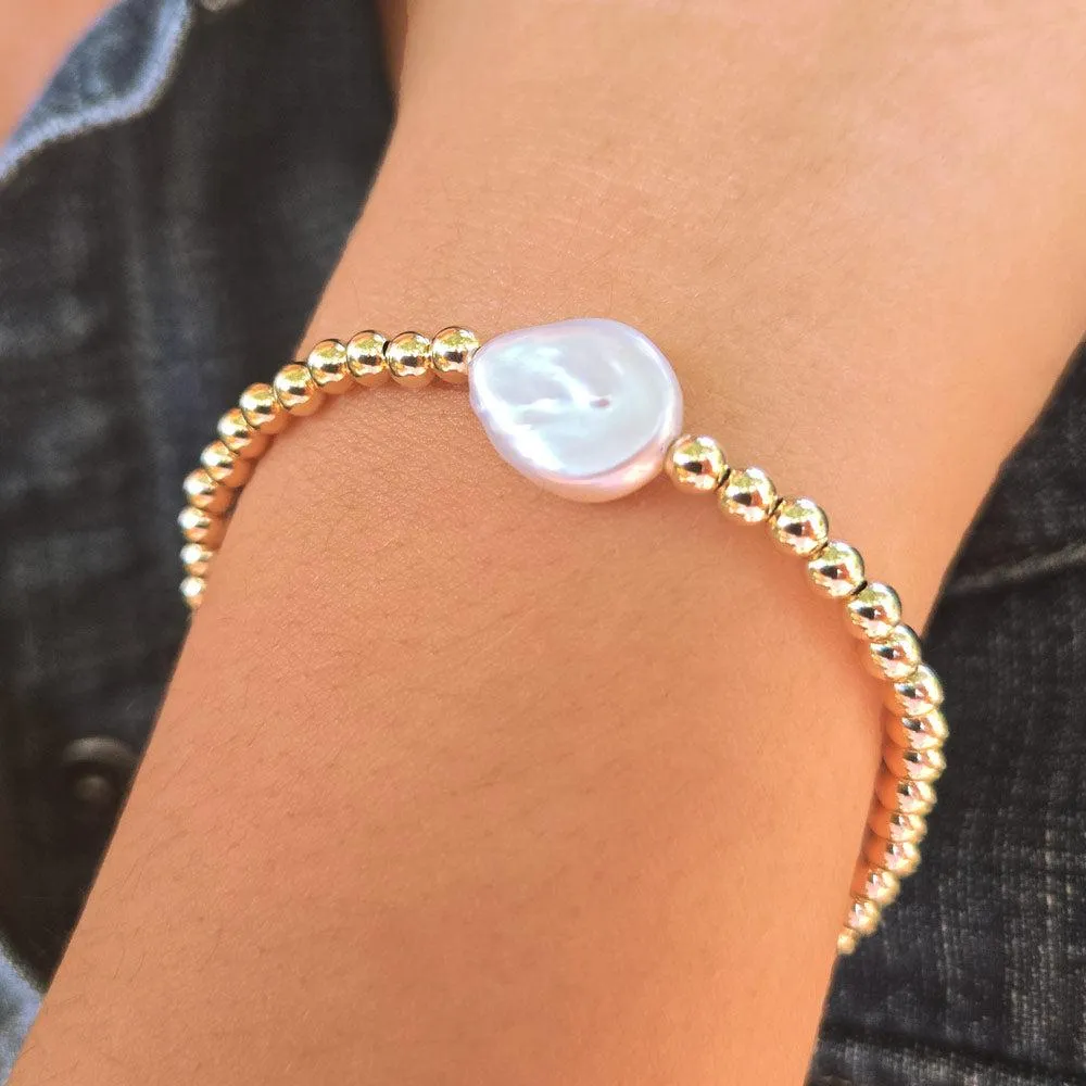 14k Gold-Filled Bracelet with Pearl Stretch to Fit