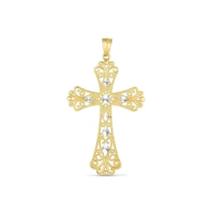 14k Two Tone Gold High Polish Diamond Cut Cross Pendant