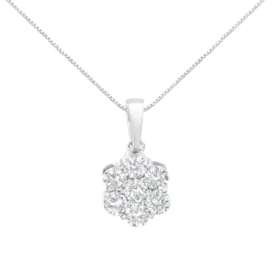 14K White Gold 1 Cttw Brilliant Round-Cut Diamond 7 Stone Flower 18" Pendant Necklace (F-G Color, VS1-VS2 Clarity)