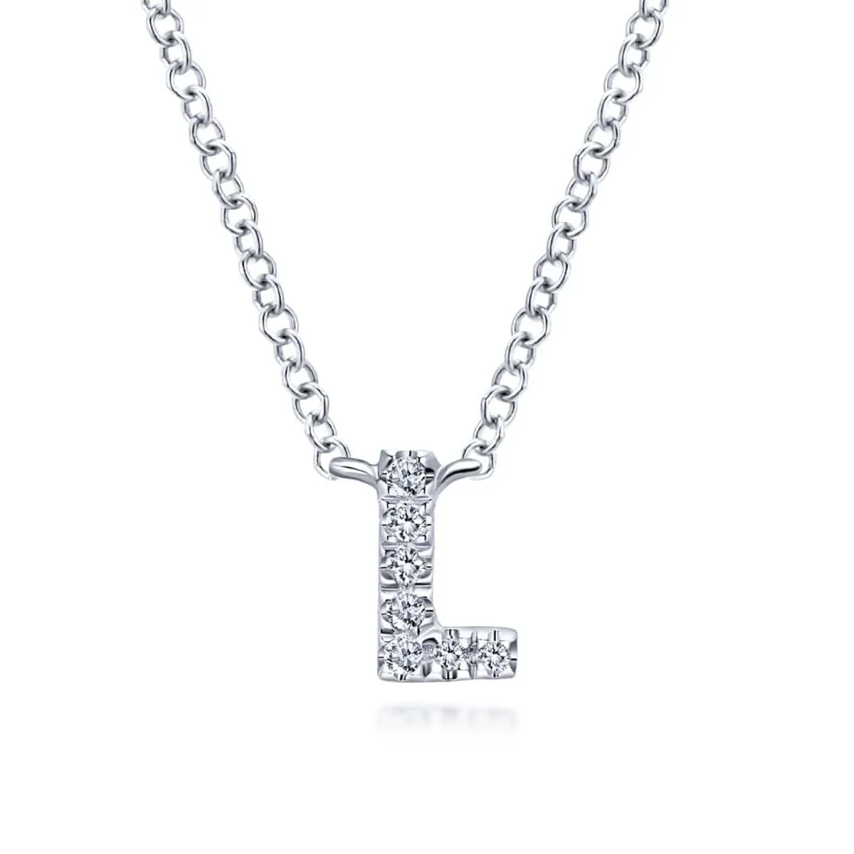 14K White Gold Diamond L Initial Pendant Necklace - NK4577L-W45JJ