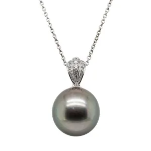 18ct White Gold Black Pearl & Diamond Pendant