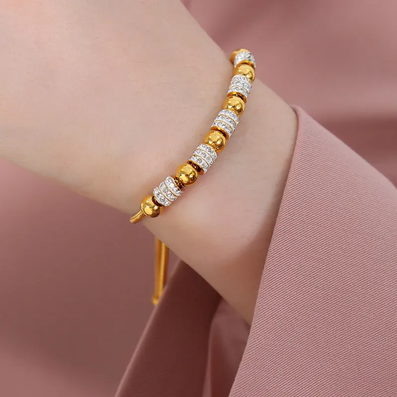 18K gold light luxury noble round beads and diamond-encrusted design bracelets
