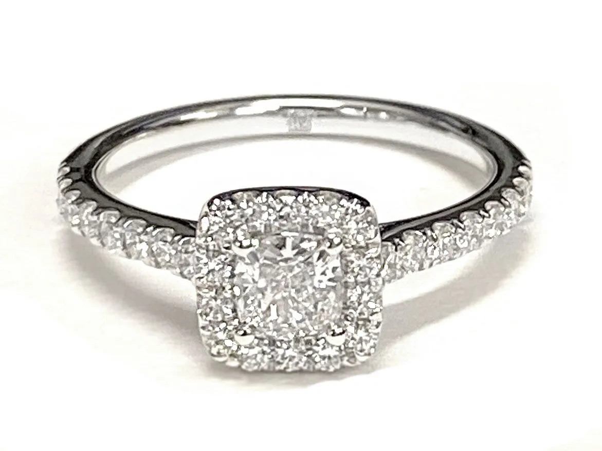18K Yellow Gold Cushion Diamond Classic Pave Halo Cathedral Style Engagement Ring -1/2ctw