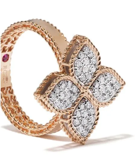 18kt rose gold Princess Flower diamond and pink sapphire ring