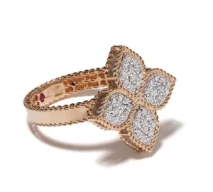18kt rose gold Princess Flower diamond and pink sapphire ring