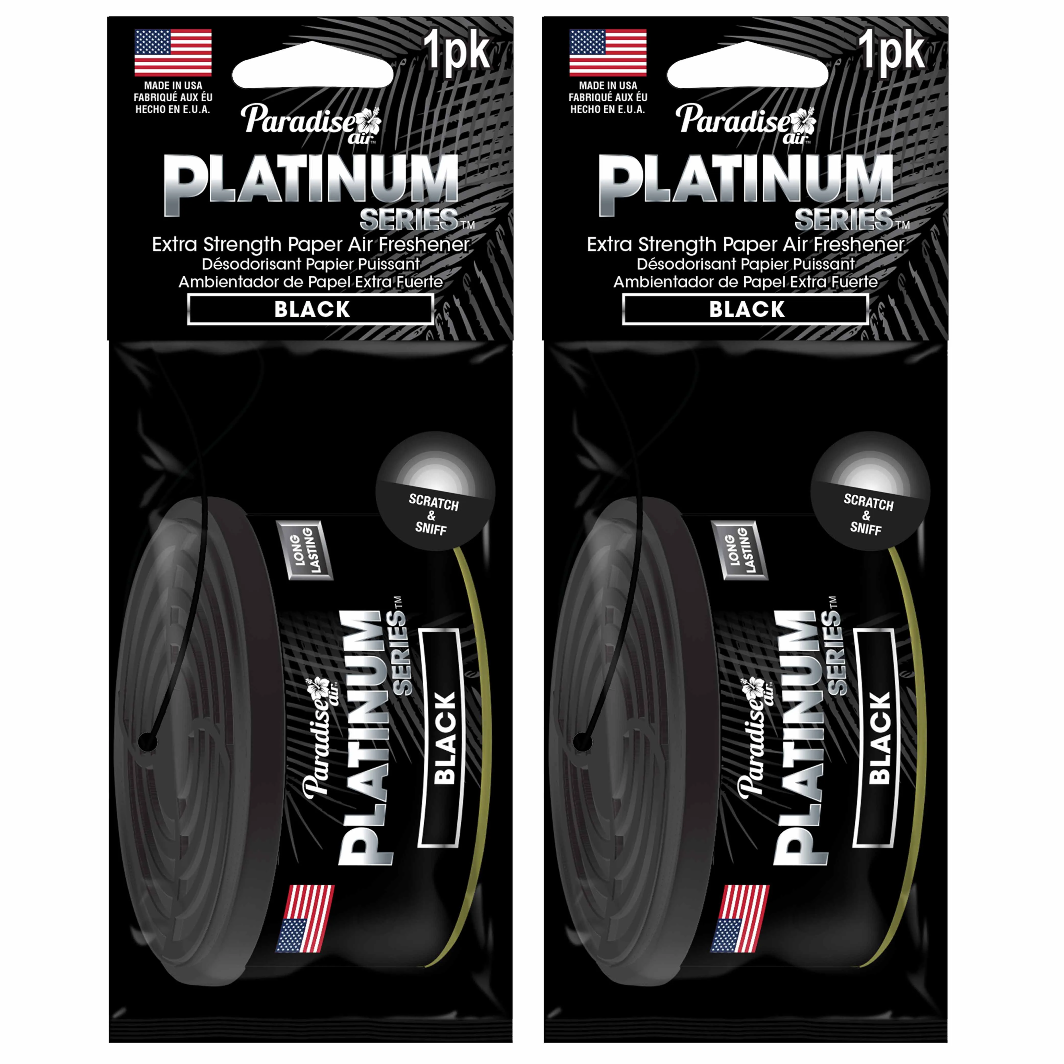 2 Pc Paradise Platinum Air Freshener Hanging Car Aroma Fragrance Scent Black