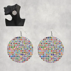 220 World's Flags Designed Wooden Drop Earrings