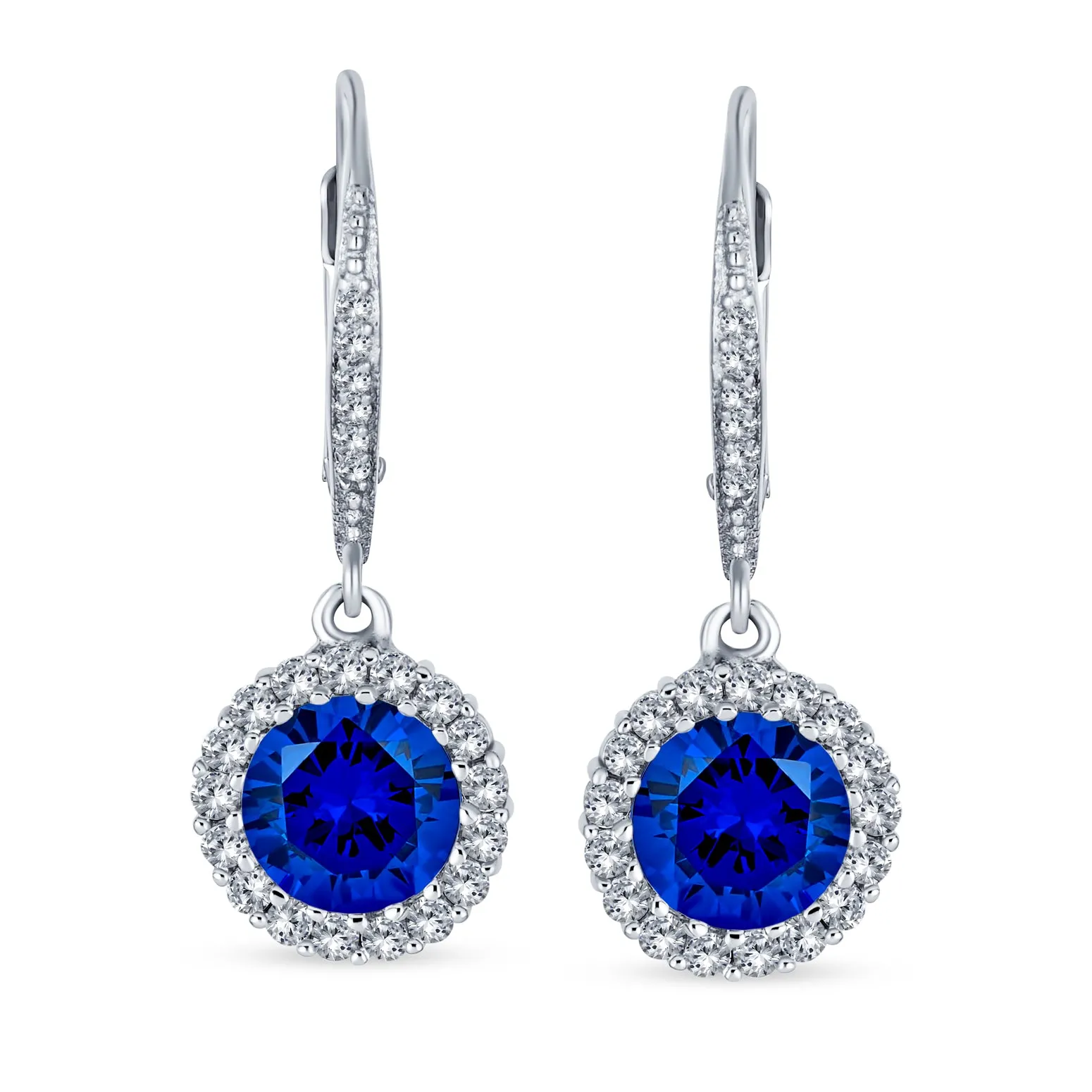3CT Halo Solitaire CZ Dangle Chandelier Earrings  Sterling Silver Birthstone