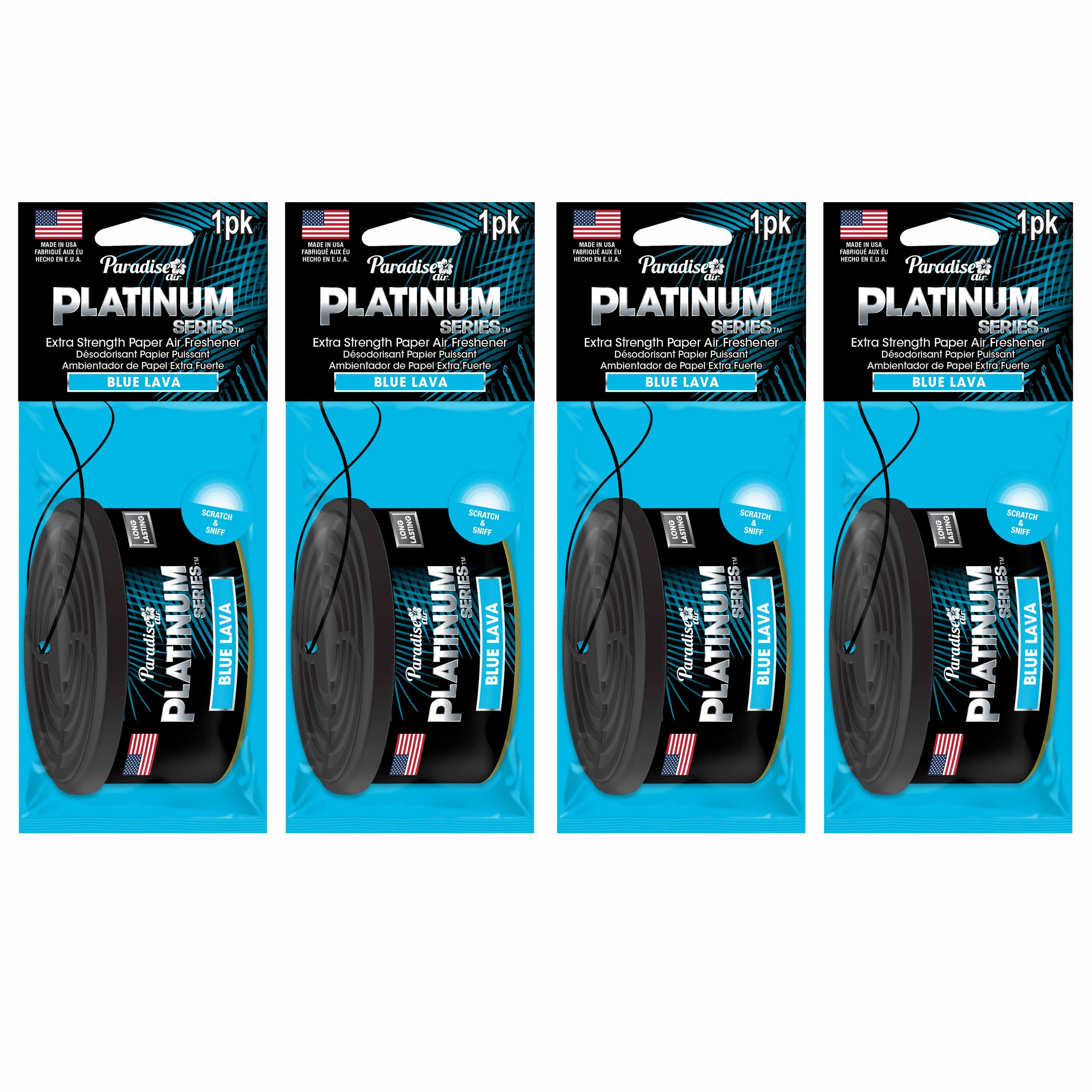 4 Pc Paradise Platinum Air Freshener Hanging Car Aroma Fragrance Scent Blue Lava