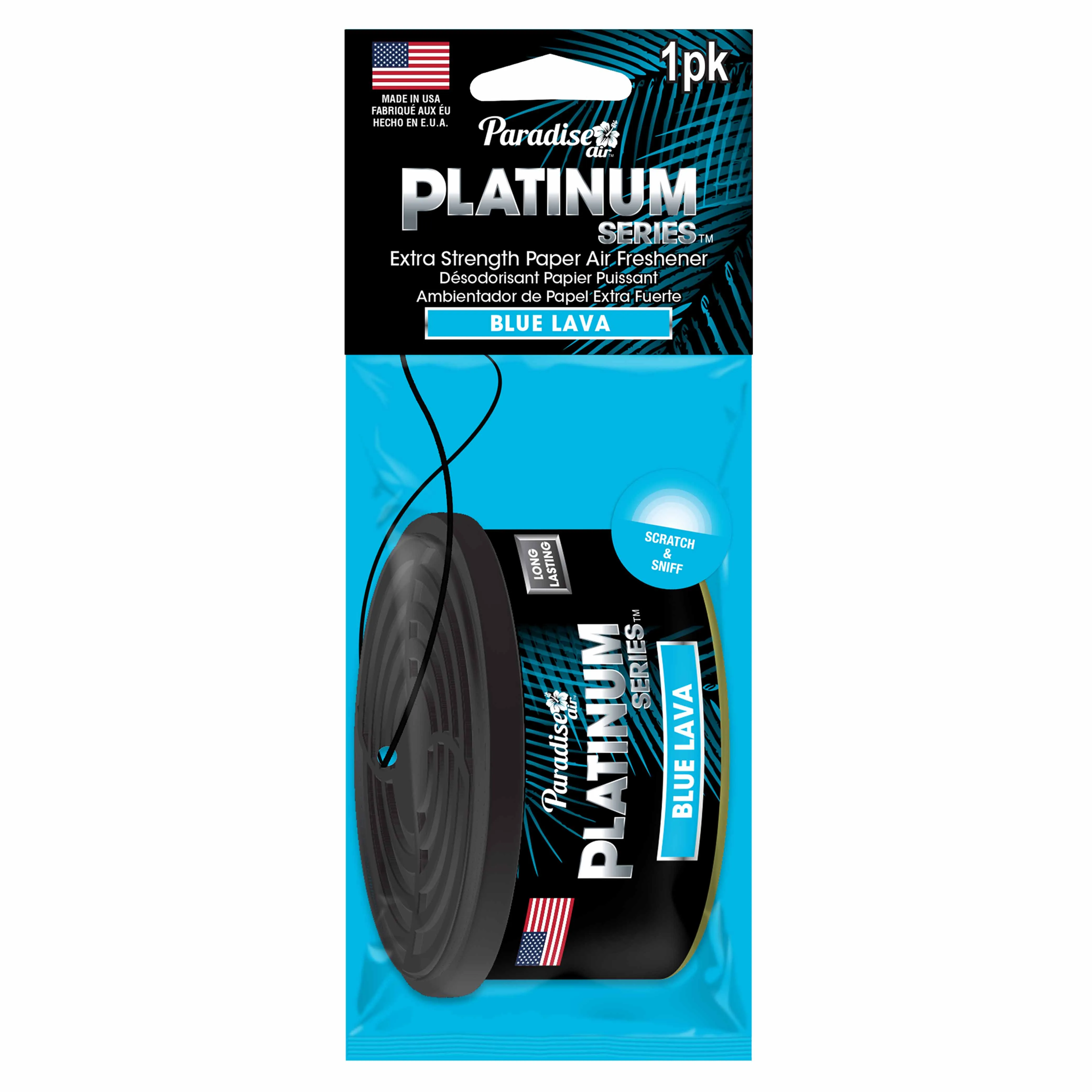 4 Pc Paradise Platinum Air Freshener Hanging Car Aroma Fragrance Scent Blue Lava