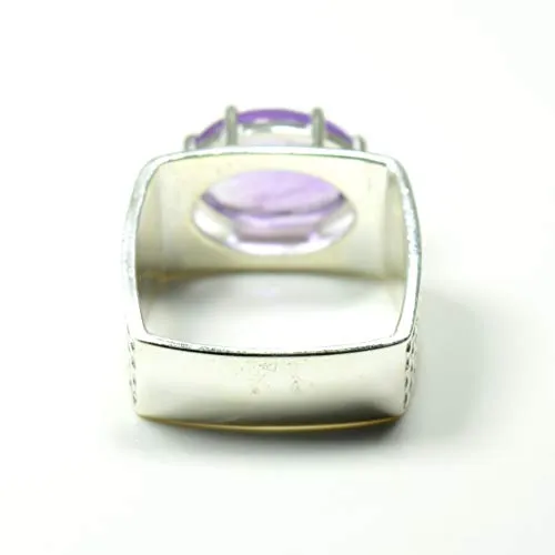 55Carat Natural Men's Amethyst Rings Bold Band in Silver Oval Shape Feburary Birthstone Jewelry Size 4-13