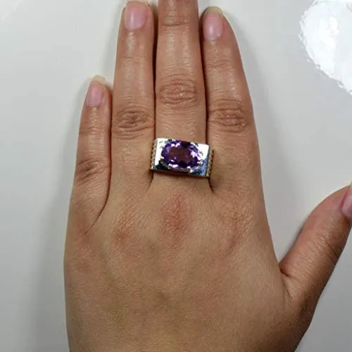 55Carat Natural Men's Amethyst Rings Bold Band in Silver Oval Shape Feburary Birthstone Jewelry Size 4-13