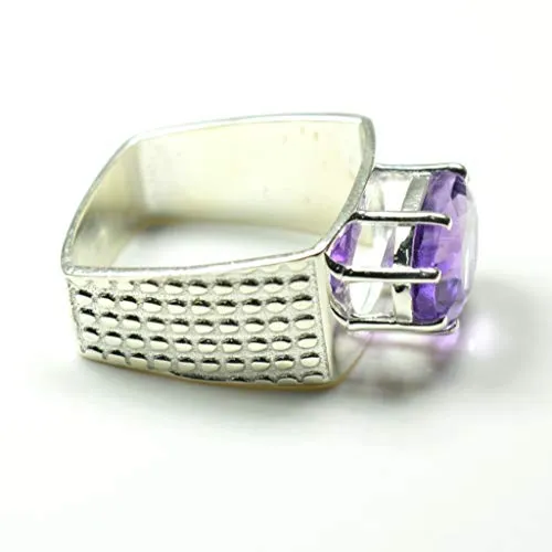 55Carat Natural Men's Amethyst Rings Bold Band in Silver Oval Shape Feburary Birthstone Jewelry Size 4-13