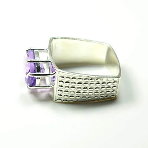 55Carat Natural Men's Amethyst Rings Bold Band in Silver Oval Shape Feburary Birthstone Jewelry Size 4-13