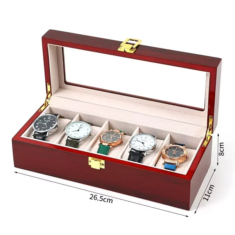 6 Slots Rose Wood Watch Organizer-SA2408-285