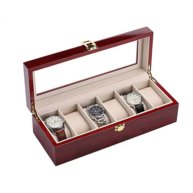 6 Slots Rose Wood Watch Organizer-SA2408-285