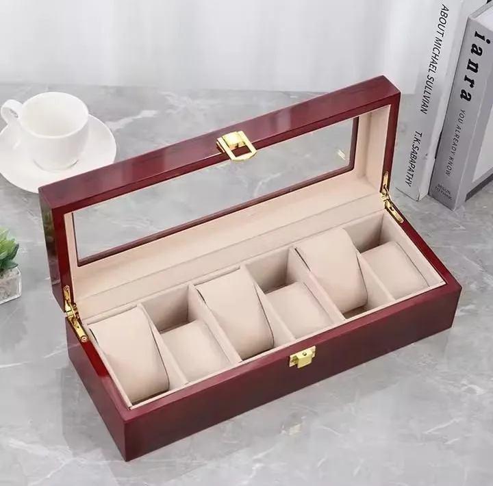 6 Slots Rose Wood Watch Organizer-SA2408-285