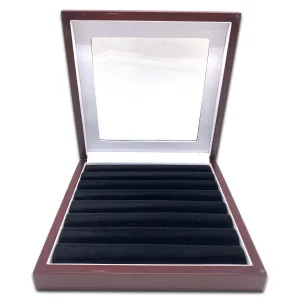 8" x 8" Rosewood Ring Display Case with 8 Roll Black Velvet Insert