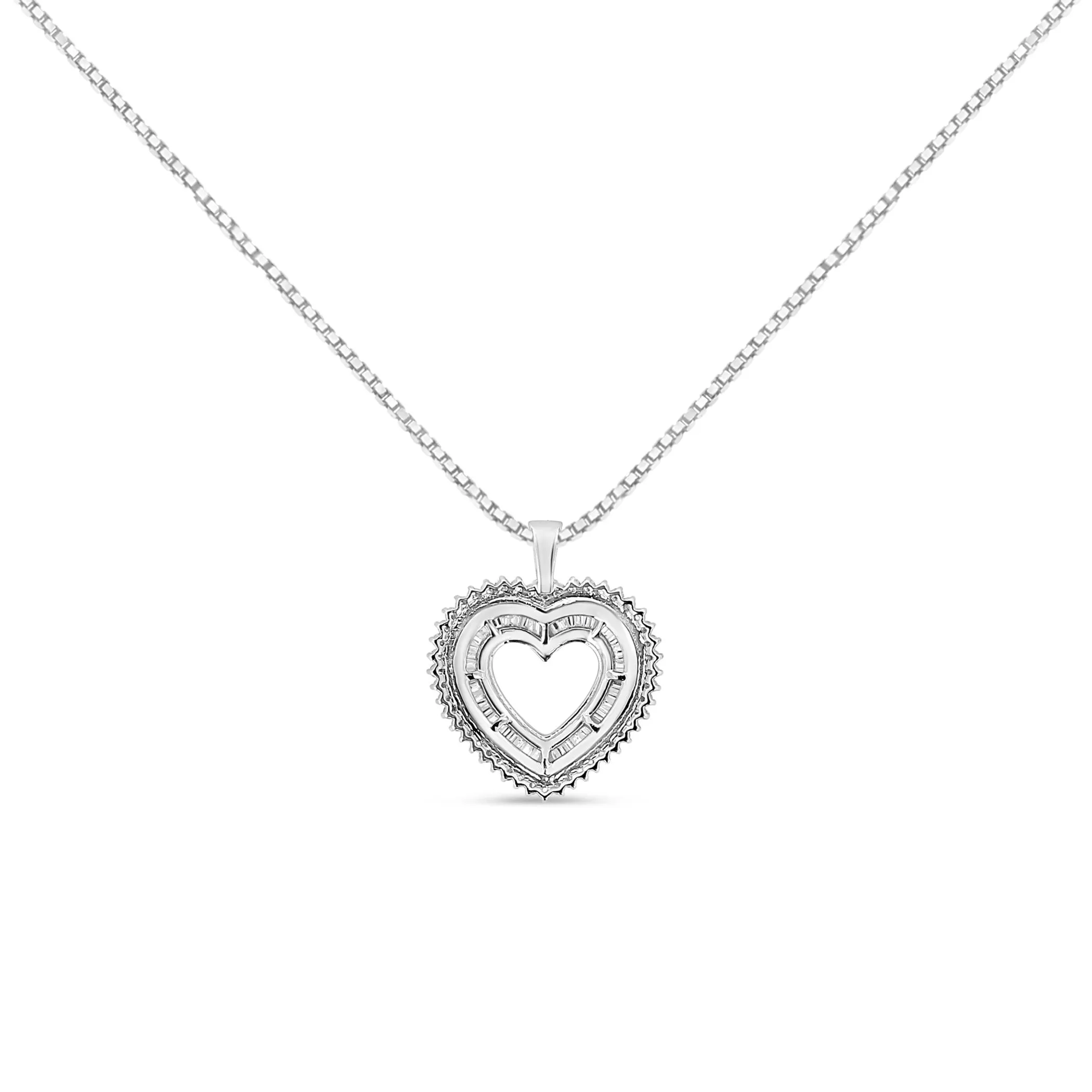 .925 Sterling Silver 1.0 Ctw Diamond Shadow Open Heart Halo 18" Pendant Necklace (I-J Color, I1-I2 Clarity)