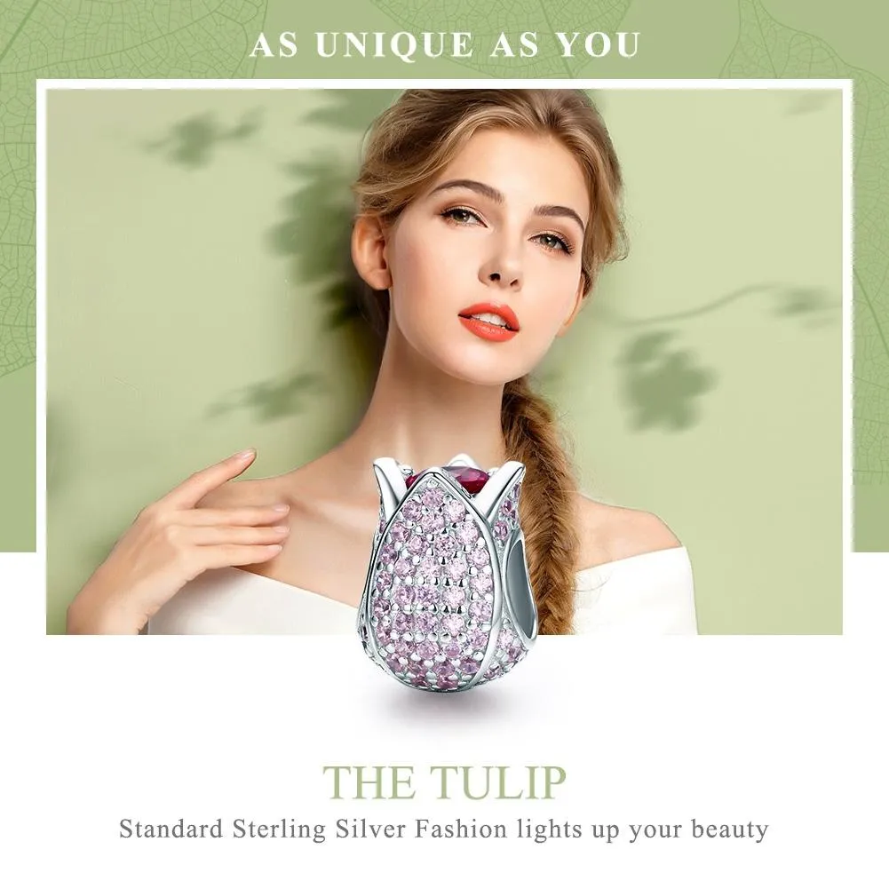 925 Sterling Silver Tulip Bead Bracelet Charm