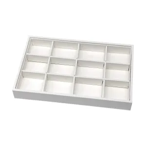 9" x 5 3/4" White Leatherette 12 Compartment Jewelry Tray
