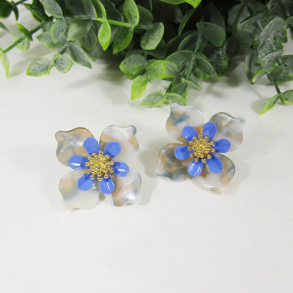 Acetate Resin Flower Delicate Post Earrings