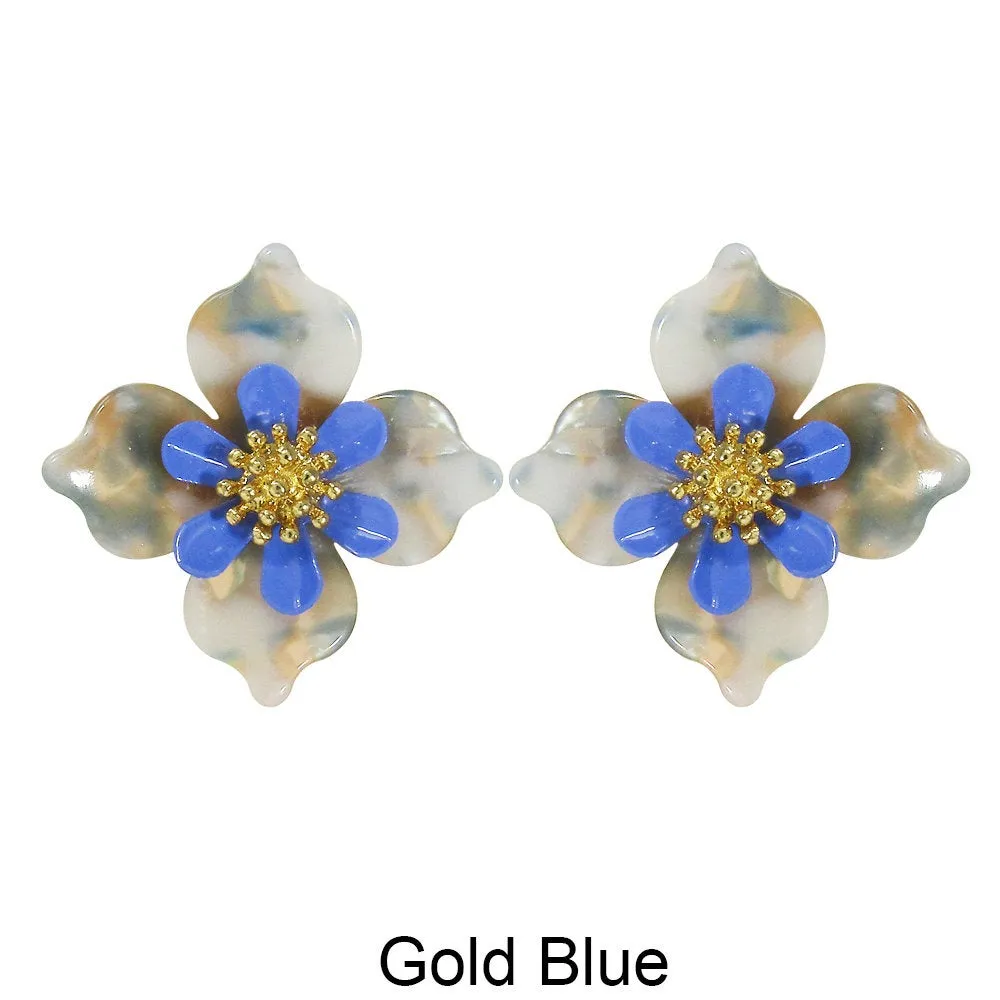 Acetate Resin Flower Delicate Post Earrings
