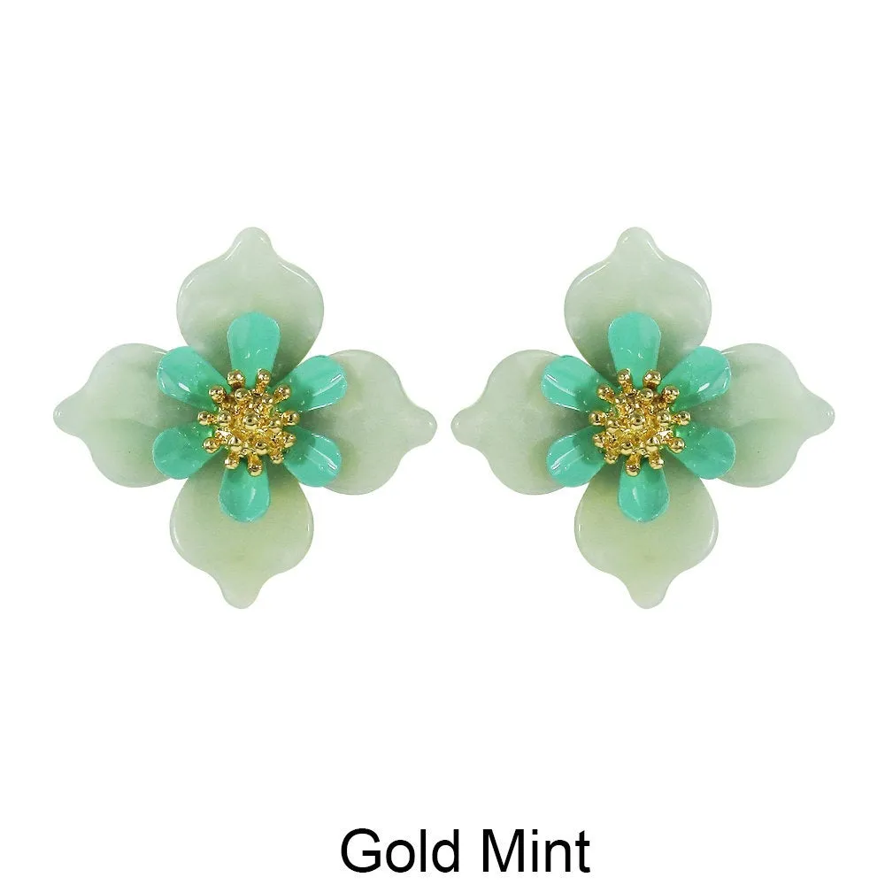 Acetate Resin Flower Delicate Post Earrings
