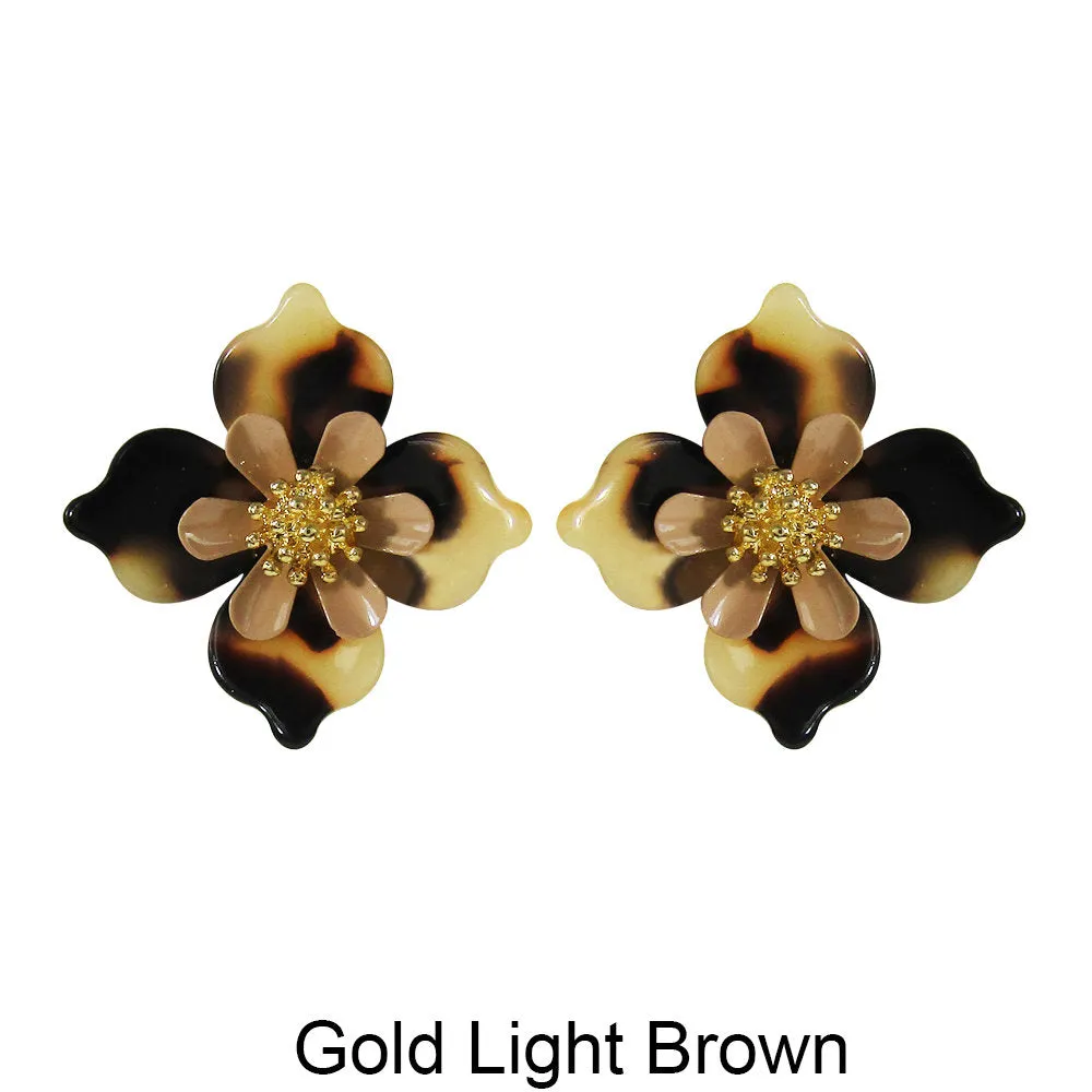 Acetate Resin Flower Delicate Post Earrings