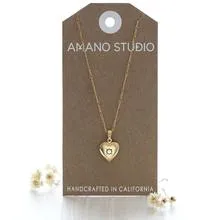 Amano Small Heart Locket with Crystal