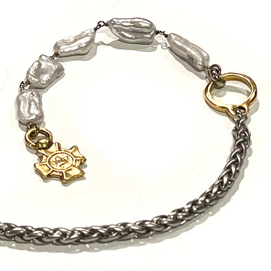 ANGELICA Pearl Rosary and Artisan Charm Toggle Necklace