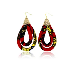 Ankara Print Red Mini Double Loop Earrings | Rope Earrings | Red African Earrings | Cloth & Cord