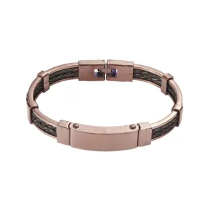 Antique Ion Plated Brown Stainless Steel Bracelet with Double Strand Braided Brown Leather