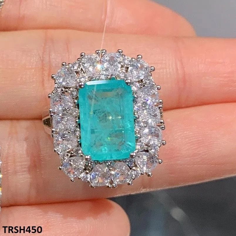 Aqua Zircon Rectangle/Tear Adjustable Ring
