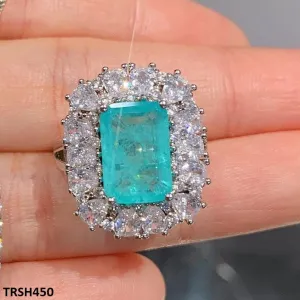 Aqua Zircon Rectangle/Tear Adjustable Ring