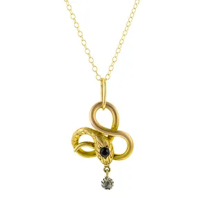 Art Nouveau Snake Sapphire & Diamond Pendant