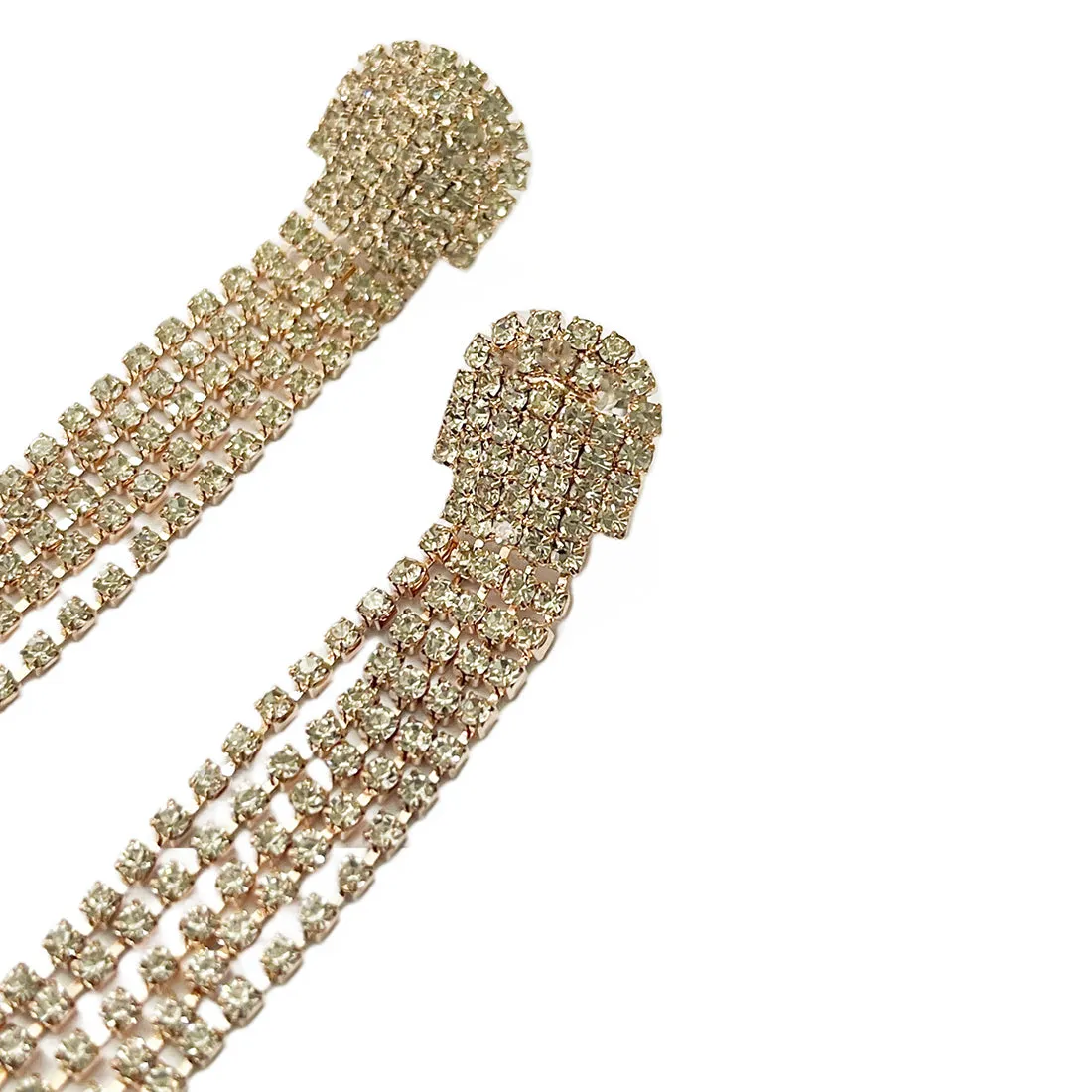 Ayesha Contemporary White Diamante Crystal Studded Gold-Toned Long Tassel Drop Earrings