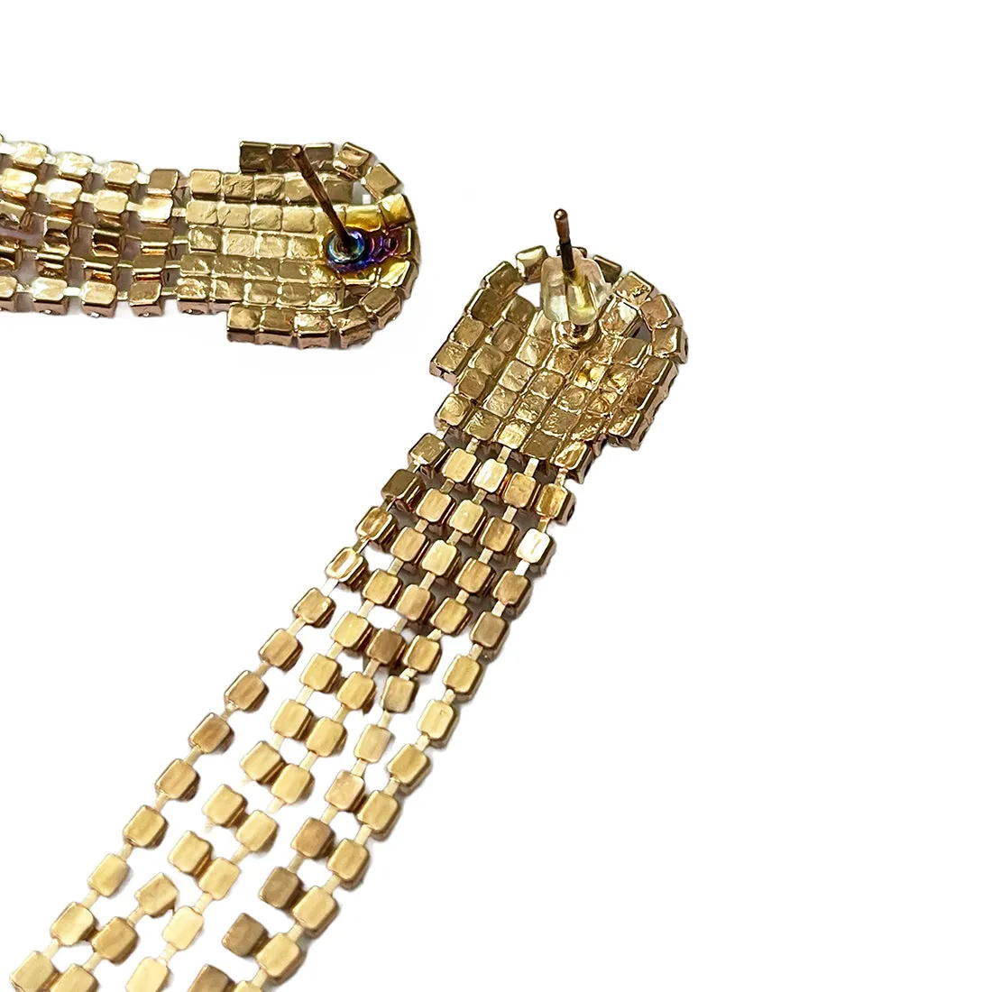 Ayesha Contemporary White Diamante Crystal Studded Gold-Toned Long Tassel Drop Earrings