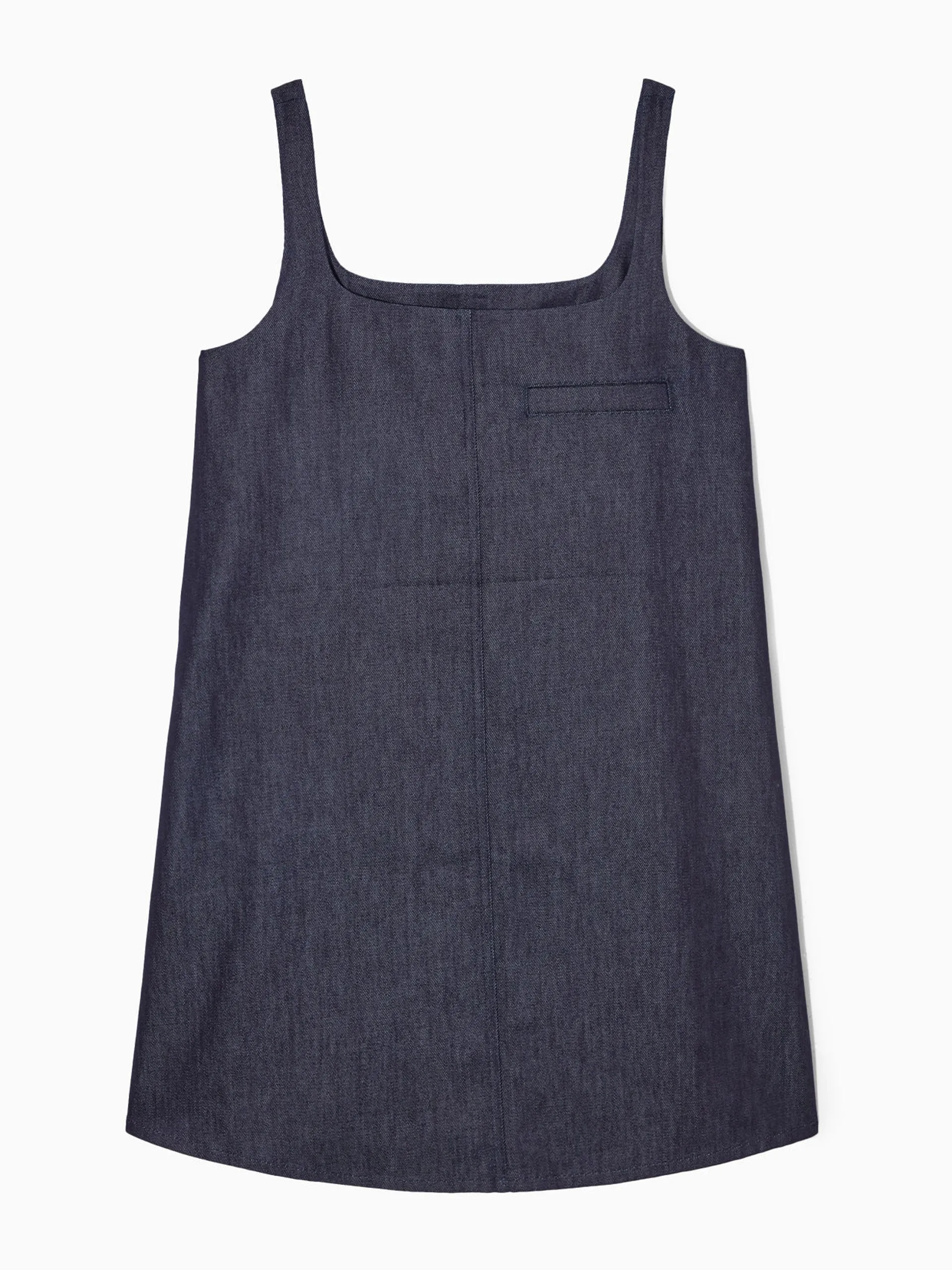 Blue square-neck denim midi dress