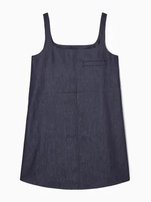 Blue square-neck denim midi dress