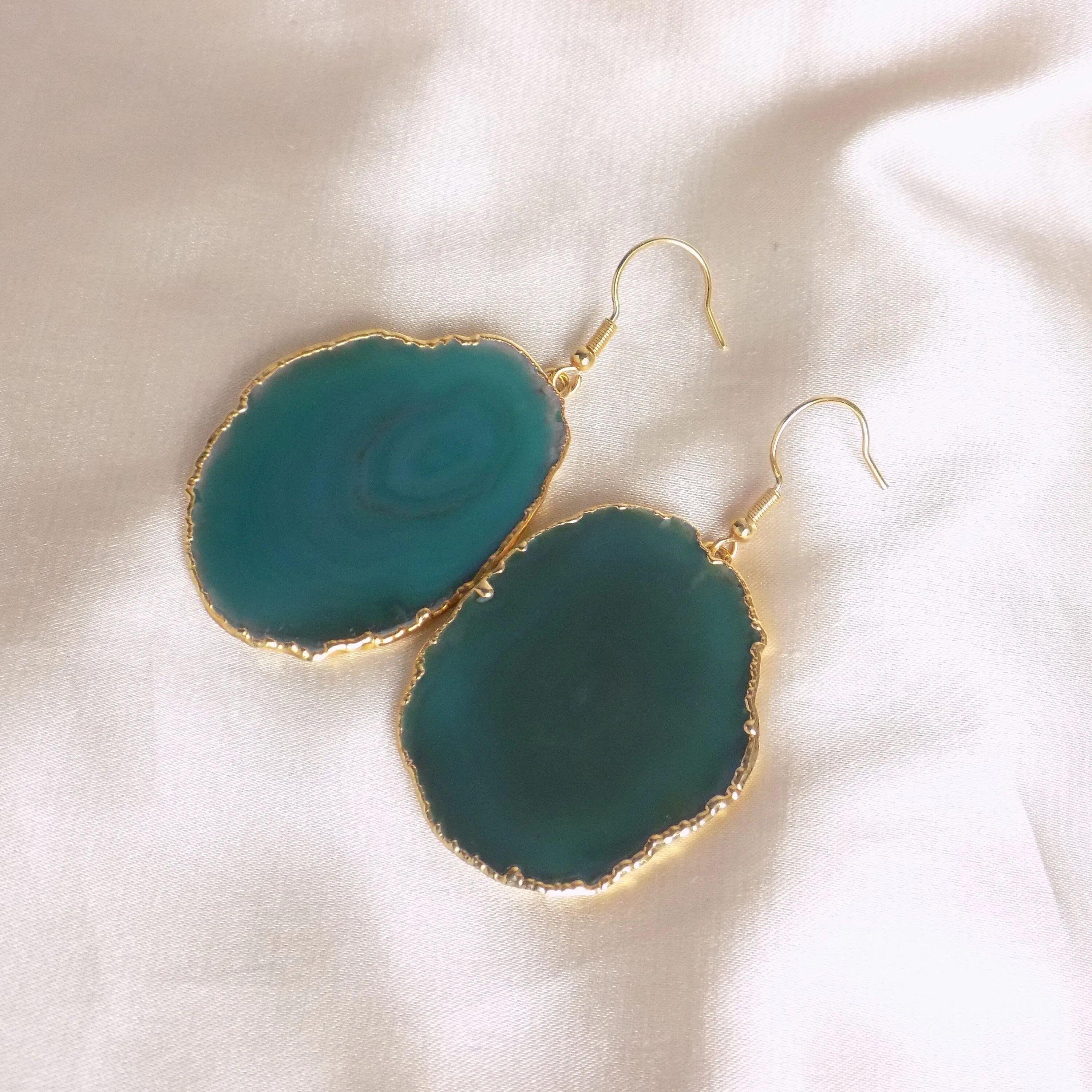 Boho Statement Earrings, Unique Green Agate Earrings, Large Geode Earrings, Gift Women, G15-341
