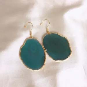 Boho Statement Earrings, Unique Green Agate Earrings, Large Geode Earrings, Gift Women, G15-341
