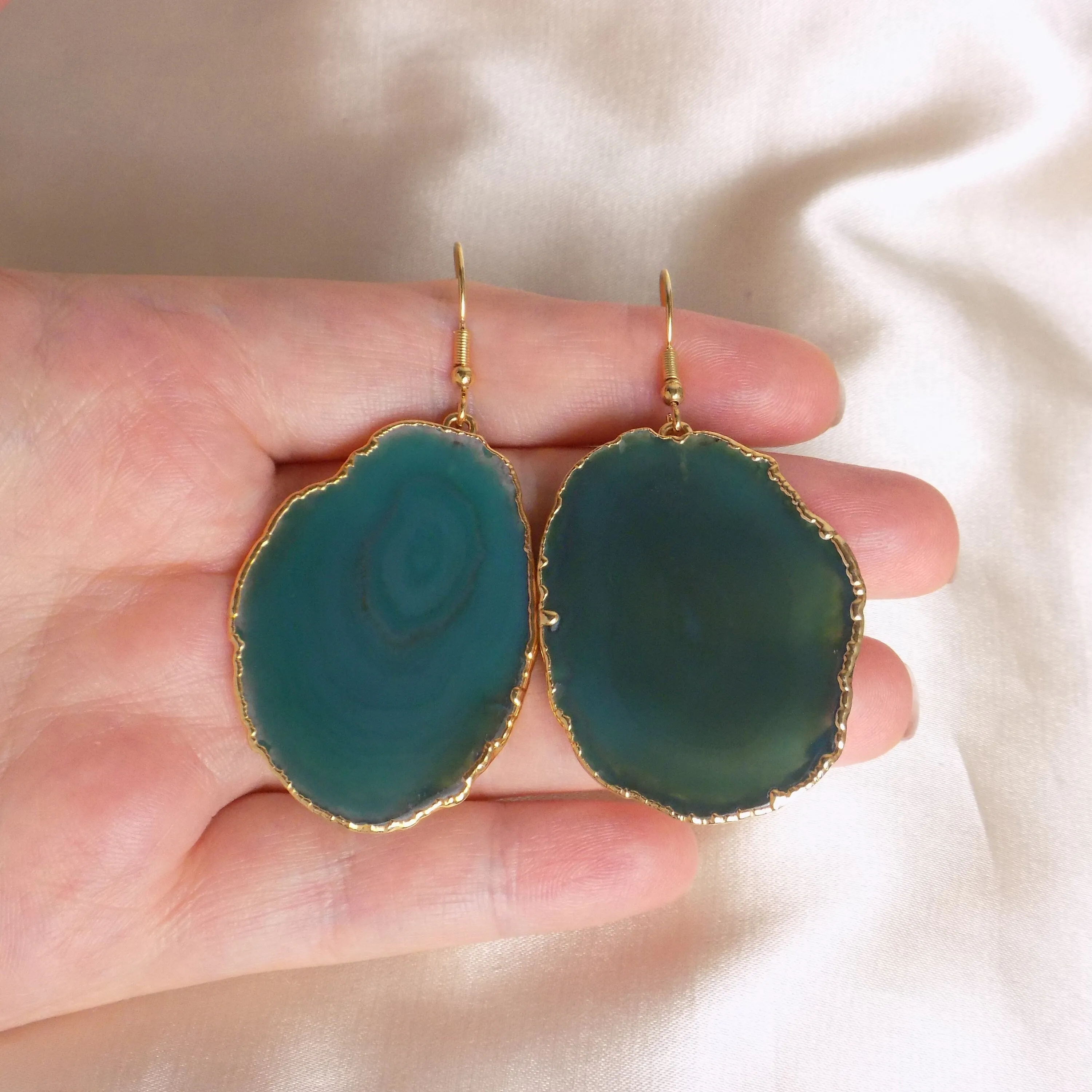 Boho Statement Earrings, Unique Green Agate Earrings, Large Geode Earrings, Gift Women, G15-341
